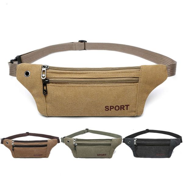 

men casual durable fanny waist pack male bags belt canvas hip bum military bag pouch three zipper pocket