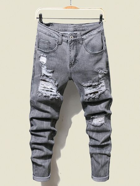 

men slant pocket ripped jeans f7ci#, Blue