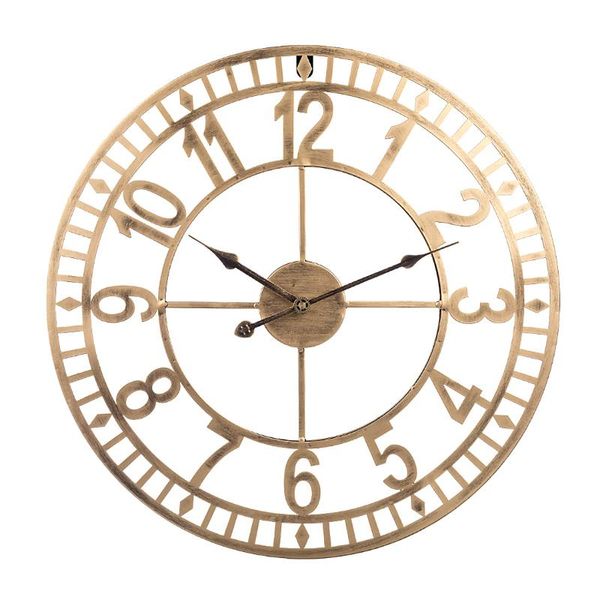 

wall clocks 24 inches 60cm wrought iron arabic numerals silent clock hollow hanging for home decor - retro golden/black/sliver