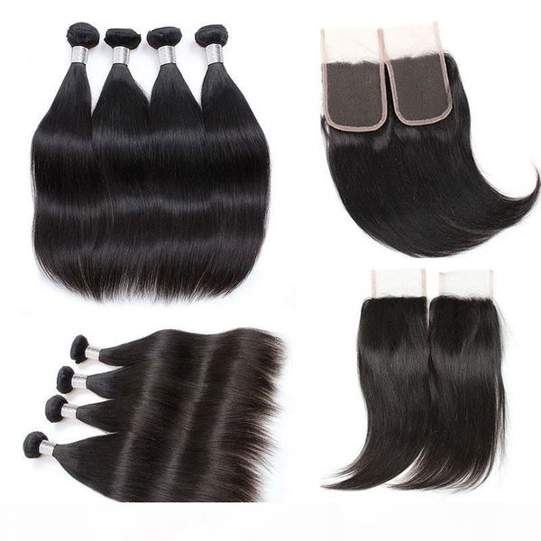 

brazilian straight hair bundles with 4x4 lace closure malaysian indian peruvian straight virgin hair grade 10a brazillian hair closures, Black