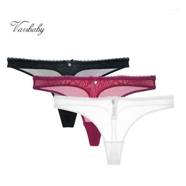 

women's panties varsbaby sequined thong transparent underwear see-through briefs low-rise s-2xl 3pcs/lot1, Black;pink