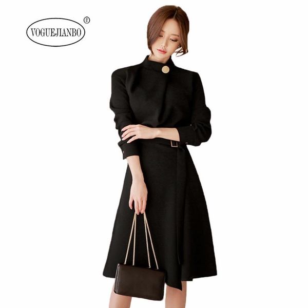 

casual dresses 2021 spring stand neck long sleeve black high-end small fragrant bodycon medium length professional white collar dress, Black;gray