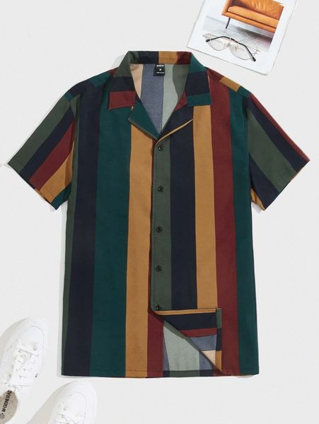 

men block vertical striped shirt u8h3#, White;black