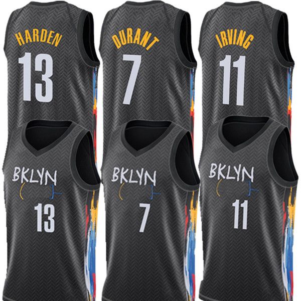 

new basketball jerseys 7 kevin durant 13 harden 11 kyrie irving city earned edition black white blue man good quality sponor top, Black;red
