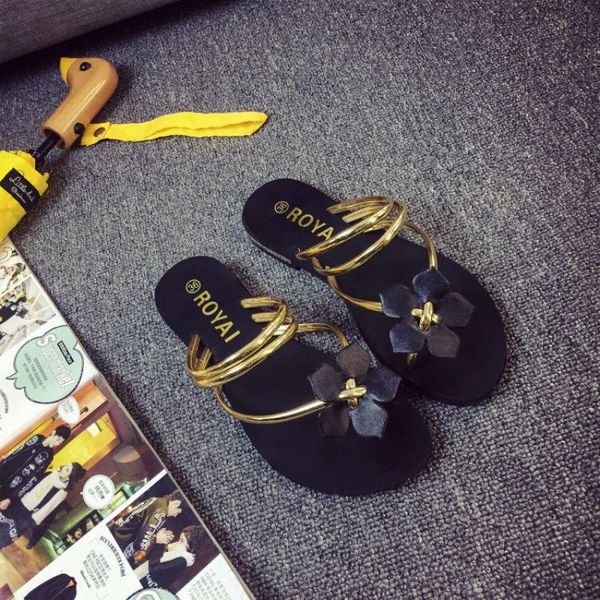 

summer korean version of flat bottom casual sandals for women, Black