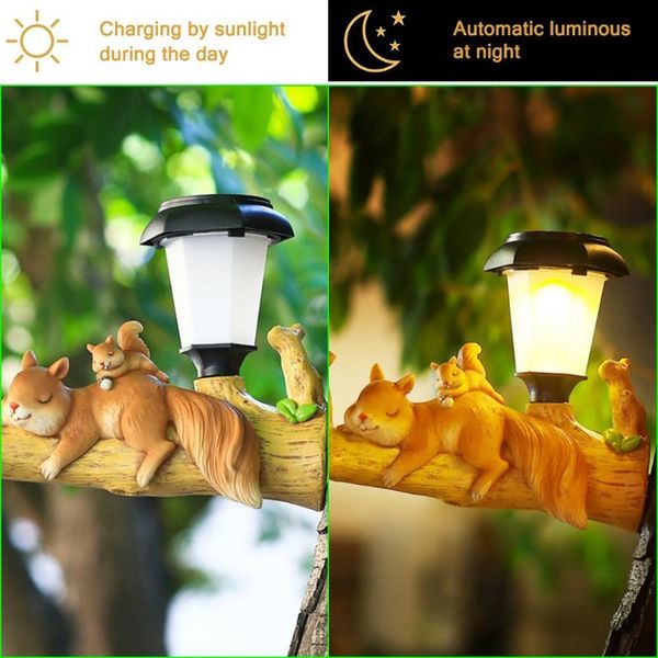 

lawn lamps solar powered squirrel led hanging light resin crafts sculpture lamp outdoor garden decor