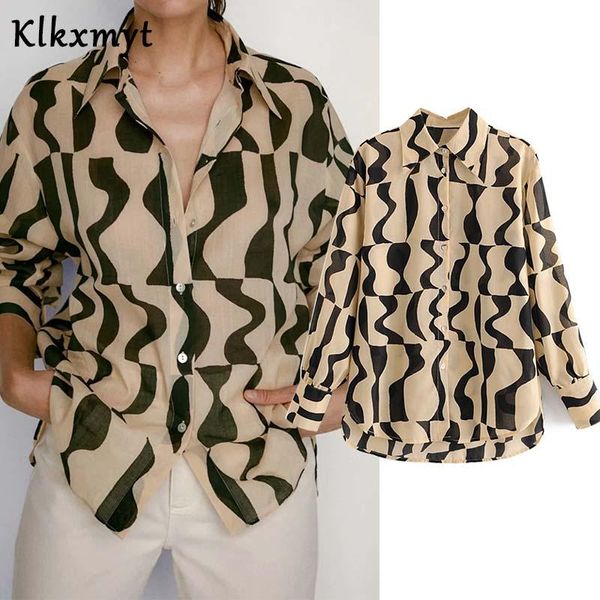 

women's blouses & shirts klkxmyt blouse women england high street vintage geometry print blusas mujer de moda 2021 simple shirt womens, White