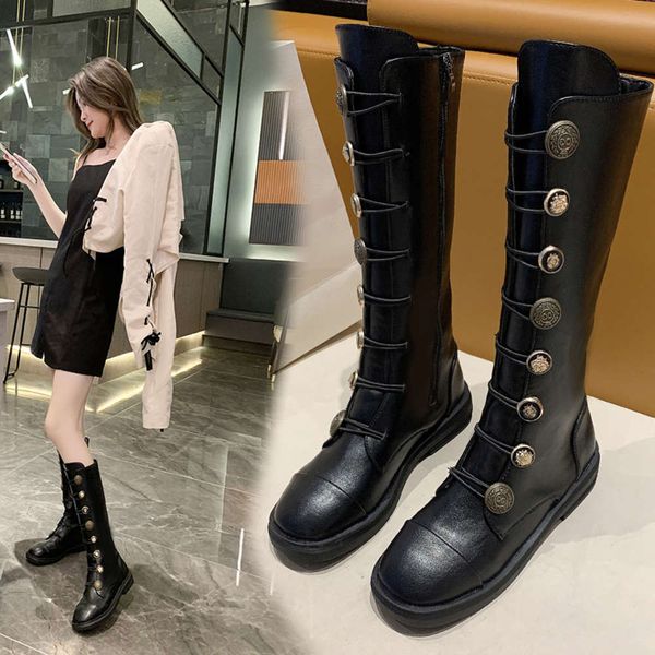 

black martin women's british style fall 2020 new versatile flat bottomed knight slim boots, White;red