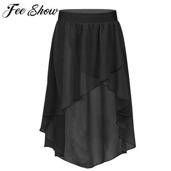 

skirts feeshow kids teens high-low elastic waistband chiffon skirt children girls ballet tutu latin jazz stage lyrical dance costumes