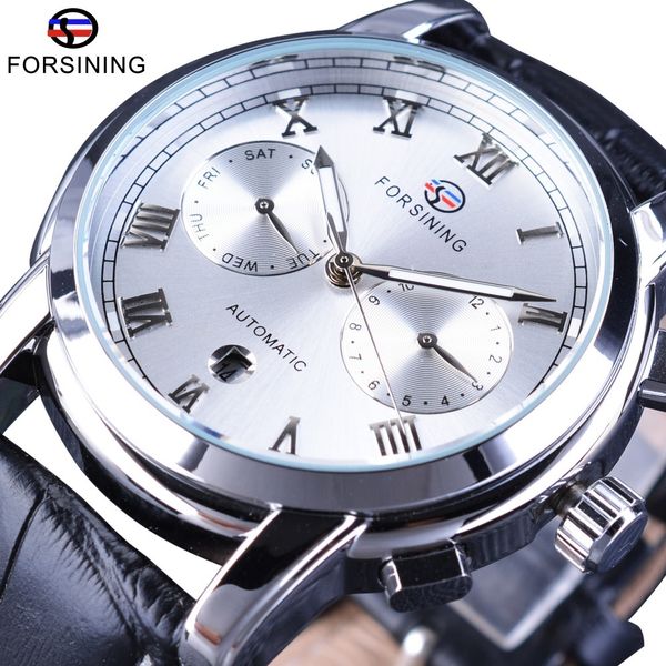 

refining classic calendar white fashion sier plate leather roman number display human automatic clock brand luxury, Slivery;brown