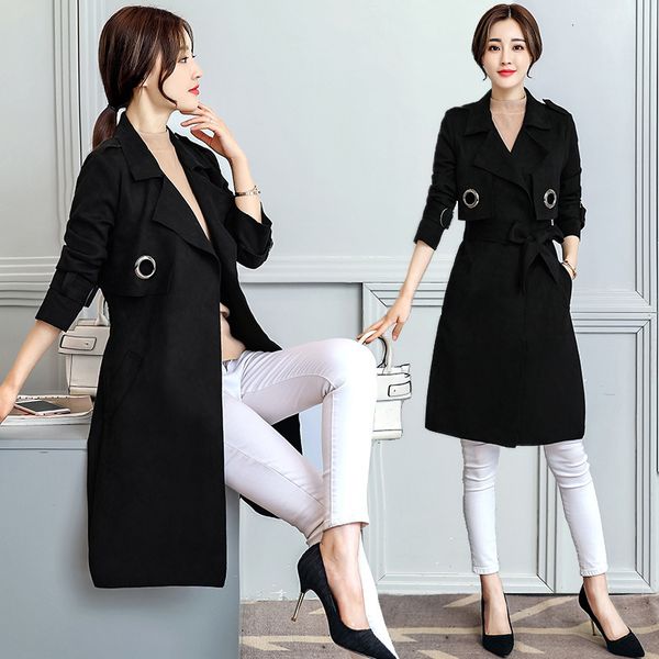 

2021 new plus trench abrigos mujer size winter coat women overcoat windbreaker roupas long coats femme casaco feminino kj120 3bpz, Tan;black