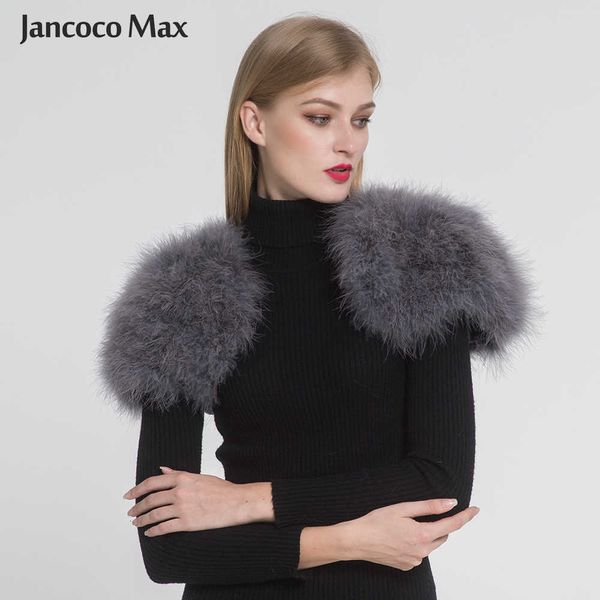 

jancoco max 2021 real fur cape shrug women genuine ostrich feather fur shawl poncho fashion  s1264, Black