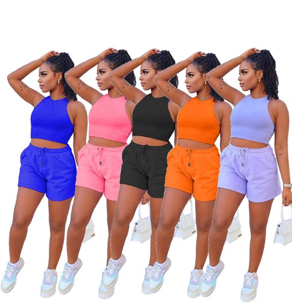 

women tracksuits two piece set crop short pants jogging suit summer casual clothing solid tank shorts sportswear 5008, Gray