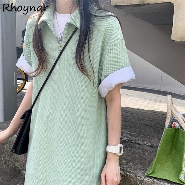 

casual dresses short sleeve dress women solid korean style vintage summer ladies clothing elegant streetwear all-match minimalist chic teens, Black;gray