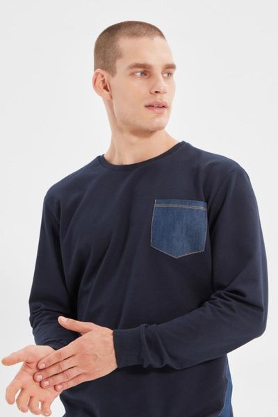 

men's hoodies & sweatshirts trendyol men 's regular fit long sleeve cycling lapel paneled sweatshirt tmnaw22sw0566, Black