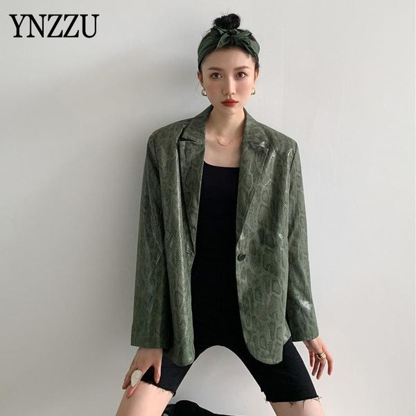 

loose women animal print pu jacket blazer 2021 spring green long sleeve female faux leather coat suit chic ladies ynzzu 1o021, White;black