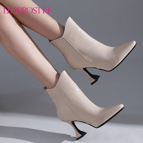 

boots lloprost ke women thin high heel ankle fashion comfort pointed toe fall winter black white size 34-43