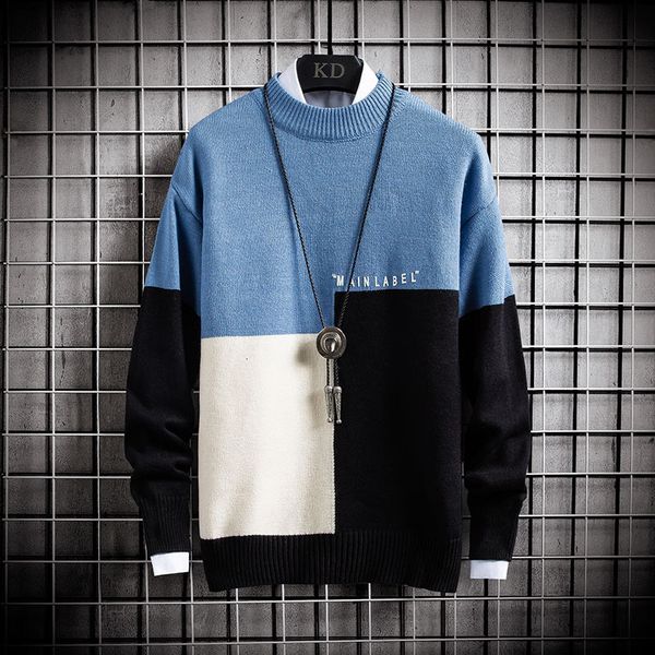 

sweater knit autumn and winter men's t shirt youth small high collar pullover jacquard baseline clothing, White;black