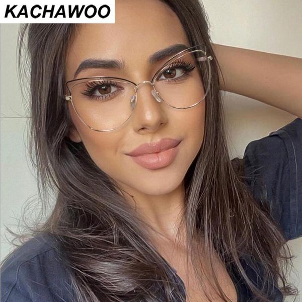 

sunglasses kachawoo cat eye fashion eyeglasses blue light filter metal optical glasses frame women trending eyewear black white, White;black