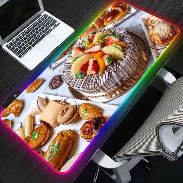 

mouse pads & wrist rests rgb cake picture pad computer equipment keyboard led light gaming player large desk mat pc mousepad ordinary carpet