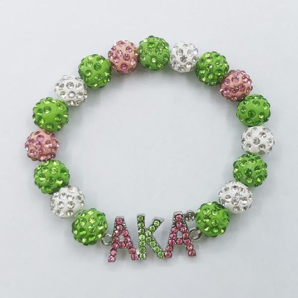 

beaded, strands hand made elastic greek letter sorority white green disco ball lady prodycts bracelet fashion jewelry, Black