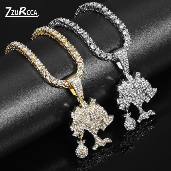 

chains hip hop christmas tree pendant necklace gold tennis chain bling crystal necklaces for women men colgante hombre, Silver