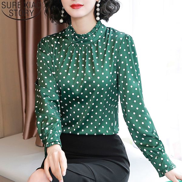 

women blouses casual stand collar autumn fashion women shirts blouses long sleeve polka dot women fashion blusas 10589 210225, White