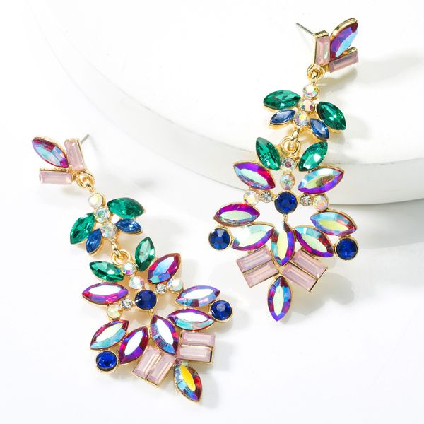 

dangle & chandelier crystal earrings women multiple trendy round geometric rhinestone statement flower earring fashion party jewelry gift, Silver