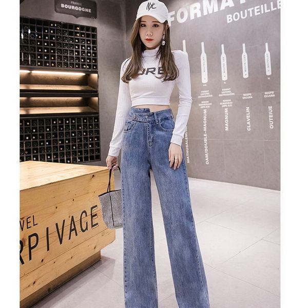 

2021 women's spring autumn high waist wide leg trousers blue straight jeans for women 2b0y