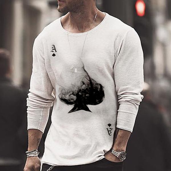 

new summer 2021 mens clothing long sleeve t shirt men black a print round neck shirts casual ace of spades slim fit tshirts vd25, White;black