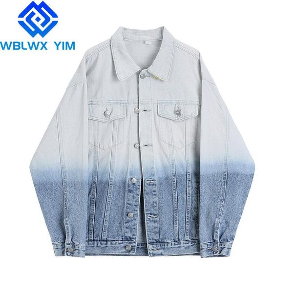 

women's jackets harajuku jeans jacket women fashion gradient lapel long sleeve denim female spring autumn loose casual coat, Black;brown
