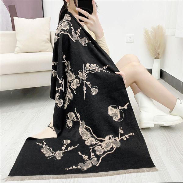 

tippet muffler scarf 2021 national style plum blossom thickened scarf women's autumn and winter warm exotic travel p shawl cloak, Blue;gray