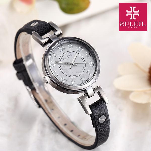 

lady women's watch japan quartz hours retro fashion antique style dress bracelet soft leather girl birthday gift julius no box, Slivery;brown