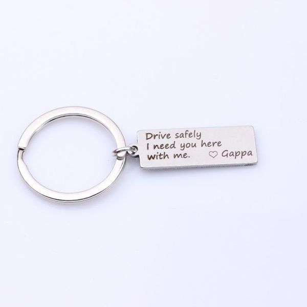 

keychains name customized engraved drive safely i need you here with me key chain gifts for couples lover's keyring bag car driver, Silver