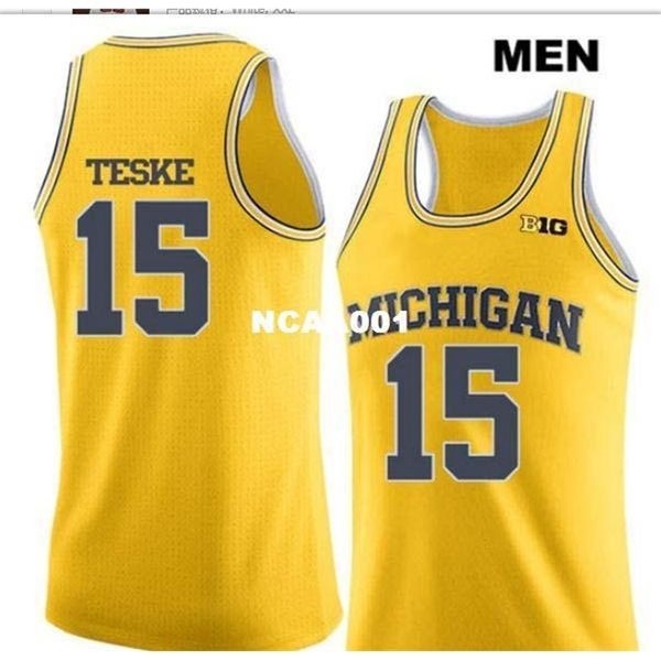 

vintage 21ss michigan wolverines jon teske #15 college real embroidery jersey size s-4xl or custom any name or number jersey, Black