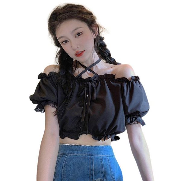 

women's blouses & shirts women short sleeve summer korean style elegant black white