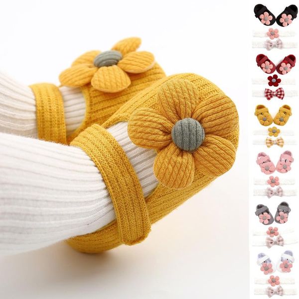 

2021 knitted crib shoes for baby first walk baby girl shoes newborn infant princess bowknot solid soft anti-slip floor