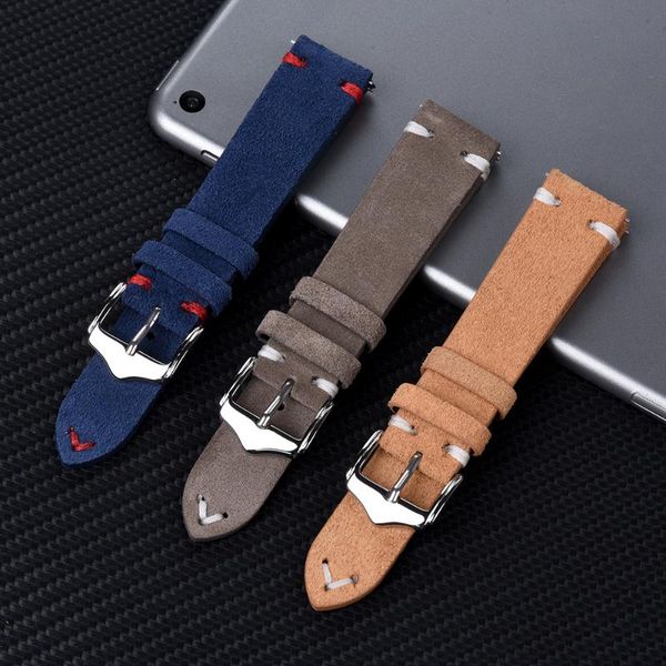 

watch bands premium quality watchband 20mm 22mm design suede leather vintage straps with quick release spring bars for accessories, Black;brown