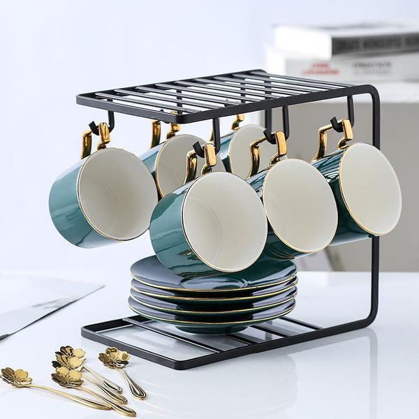 

cups & saucers 4 pieces of metal bone porcelain coffee cups, retro ceramic saucers, tea and with bracket kit