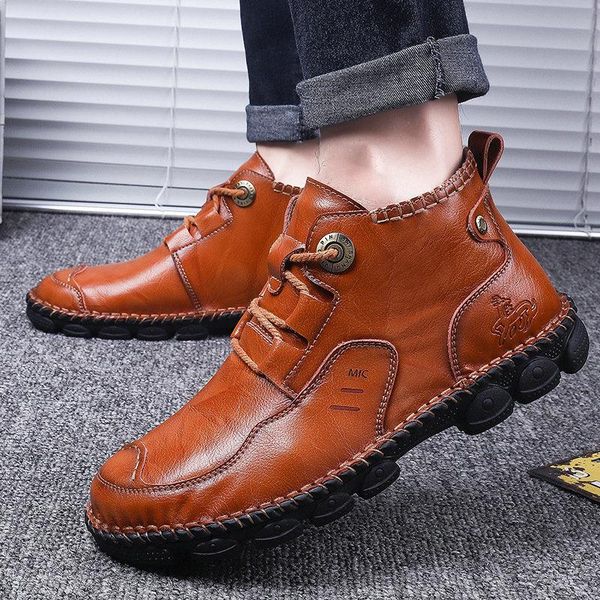 

boots men's man autumn botas brand lace-up comfy fashion shoes men 2021 classic outdoor leather casual basic, Black
