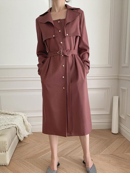 

women's trench coats solid color office lady spring women coat korean style slim wild elegant female basic single breasted irregular to, Tan;black