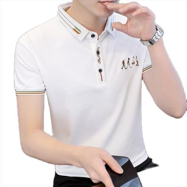 

summer cotton casual shirt men polos short sleeve lapel slim solid color enlarged size, fashion trend, White;black
