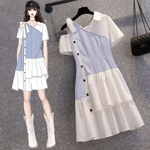 

large women's spring and summer 2021 new fat mm french platycodon skirt show thin cover belly design small dress, Black;gray