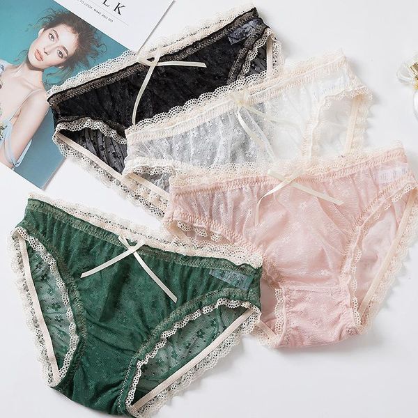 

women's panties flower women lace briefs transparent underpants lingerie temptation summer low-waist female underwear, Black;pink