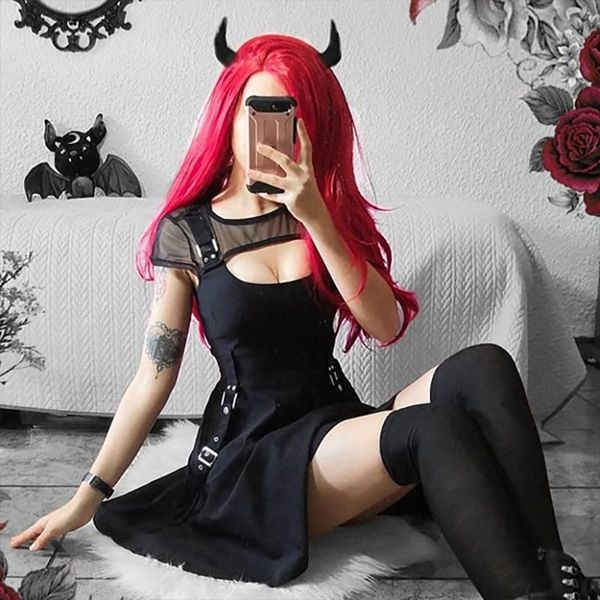 

casual dresses gothic black dress mesh harajuku grunge women mini streetwear fashion female a-line summer, Black;gray