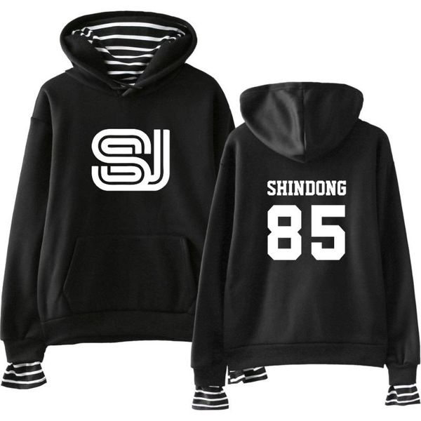 

women's hoodies & sweatshirts super junior fake two pieces in sweatshirt casual pullover kpop streetwear fashion y2k girls clothes, Black
