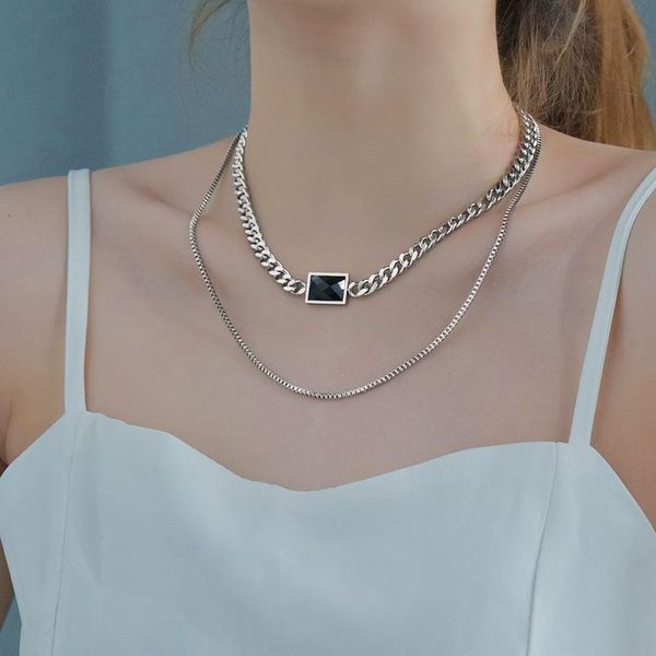 

chokers stainless steel cuban link chains necklace crystal cz stone for women mens jewelry gold solid metal necklaces, Golden;silver
