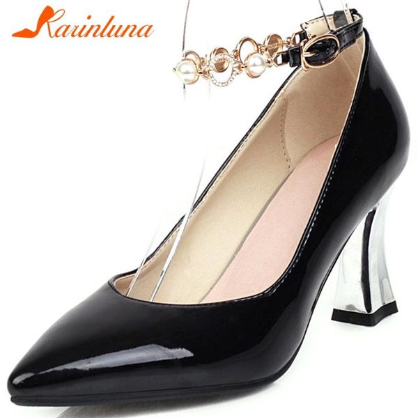 

dress shoes karin fashion lady party casual pumps pointed toe shallow ankle strap chain high heel women spring woman, Black