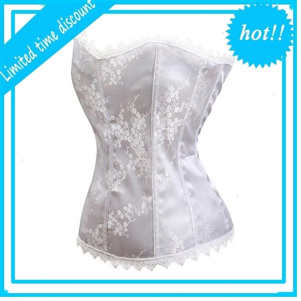 

summer plus size light weight acrylic boned overbust boat neck damask print white satin bustier lace up bridal corset s  l xl xxl xxxl, Black;white