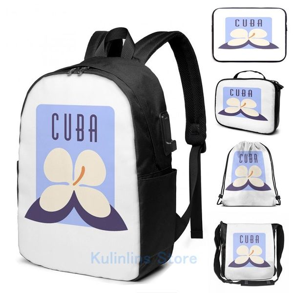 

backpack funny graphic print cuba gift cubans cuban caribbean flower usb charge men school bags women bag travel laptop